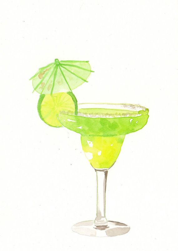570x801 original watercolor painting green margarita cocktail - Margarita Drawing