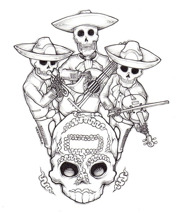 576x700 Mariachi Dia De Muertos - Mariachi Drawing