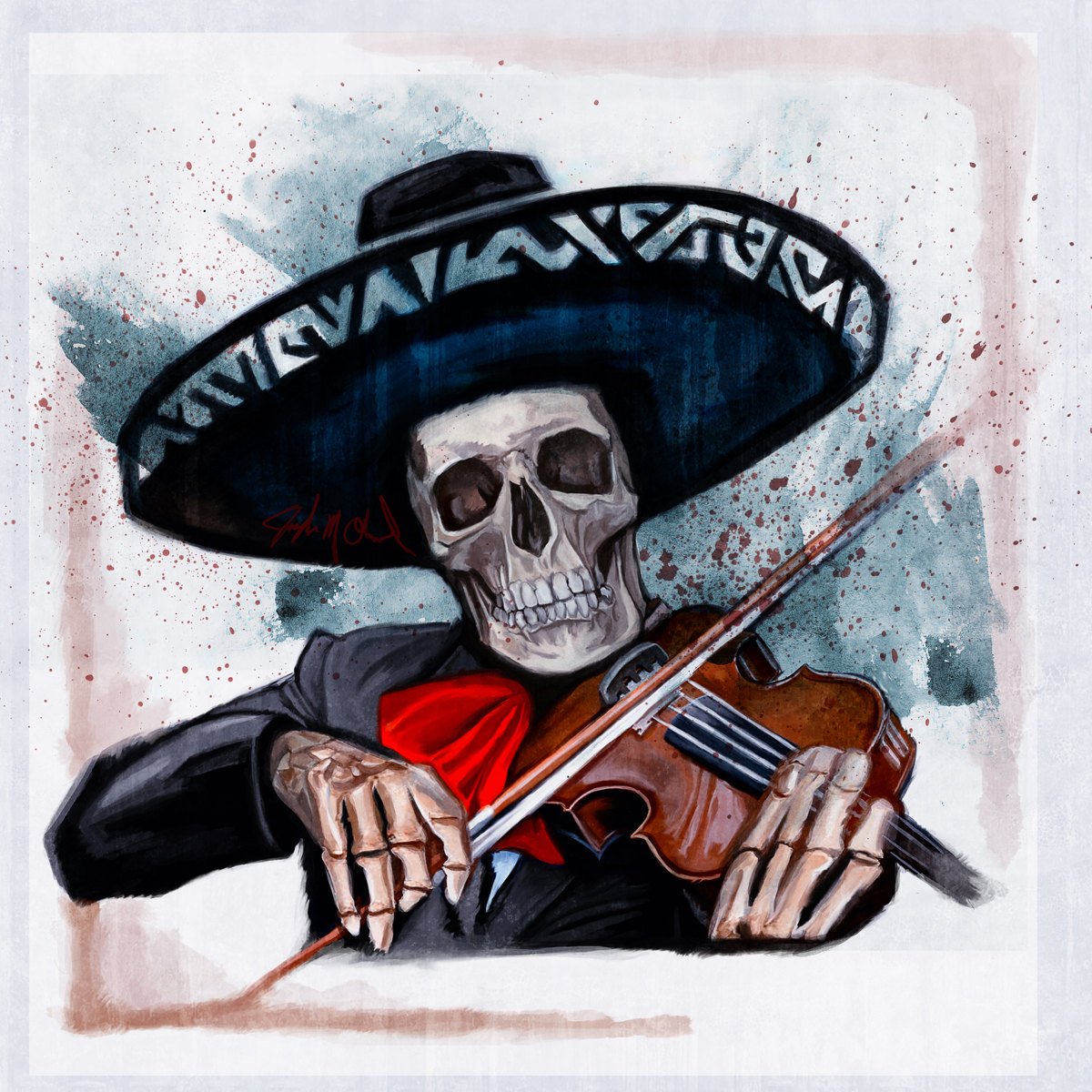 1200x1200 Painting Illustration Of A Skeleton Mariachi Sugar Skull To Etsy - Mariachi Drawing