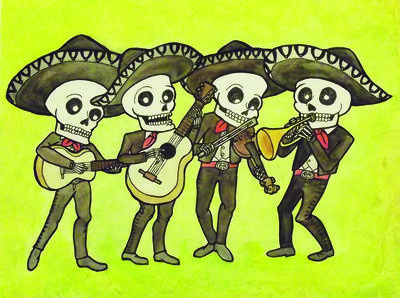 400x298 Dia De Los Muertos Of The Dead Mariachi Calacas - Mariachi Drawing