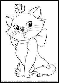 200x283 How To Draw Disney's The Aristocats Cartoon Characters Drawing - Marie Aristocats Drawing