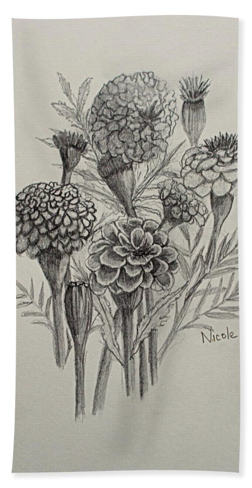 500x967 marigold sketch beach towel for sale - Marigold Flower Drawing