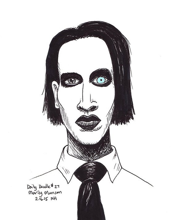 570x710 Marilyn Manson Portrait Drawing Illustration Daily Etsy - Marilyn Manson Drawing