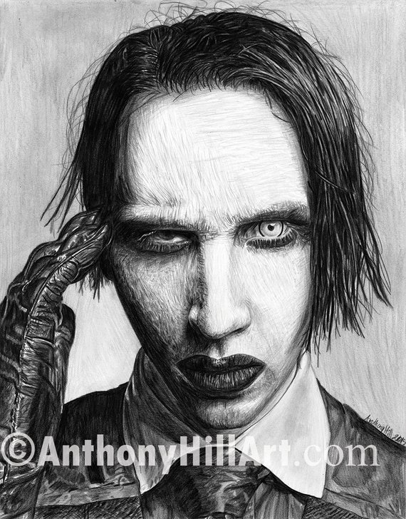 570x728 Original Drawing Of Marilyn Manson Etsy - Marilyn Manson Drawing