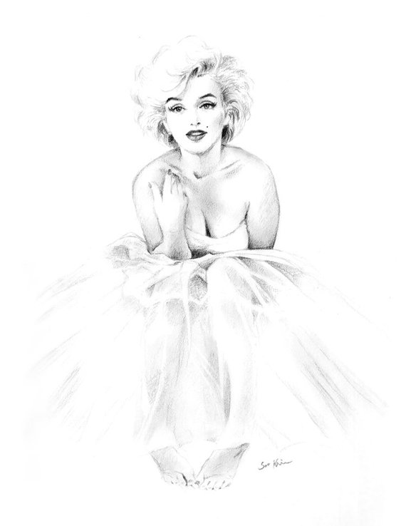 570x738 Original Pencil Drawing Marilyn Monroe Ballerina Black And Etsy - Marilyn Monroe Drawing Black And White