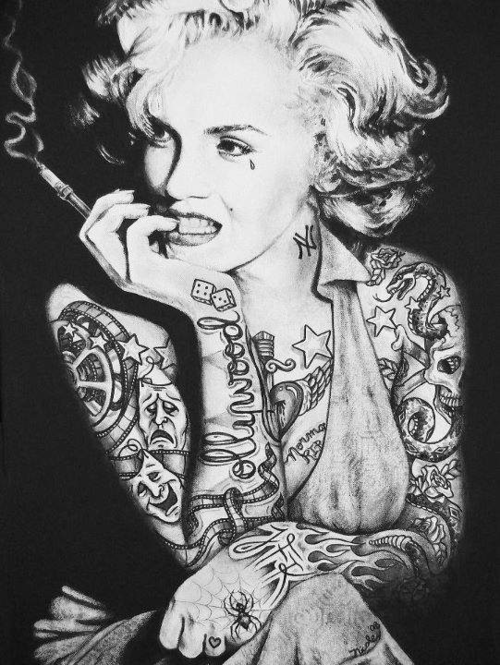 500x665 Marilyn Monroe Tattoos - Marilyn Monroe Drawing With Tattoos