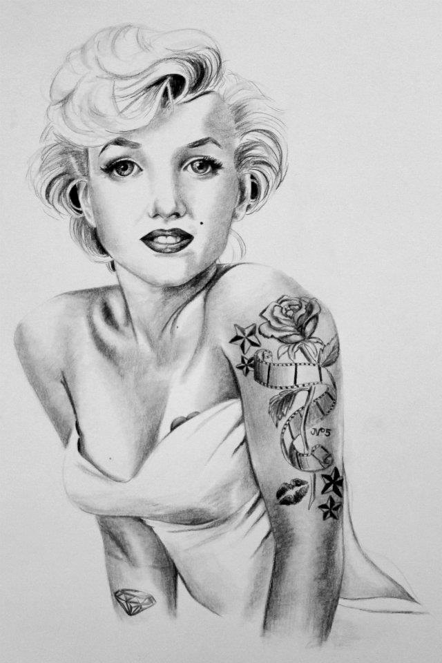 640x960 Tattooed Marilyn Monroe Wallpaper - Marilyn Monroe Drawing With Tattoos