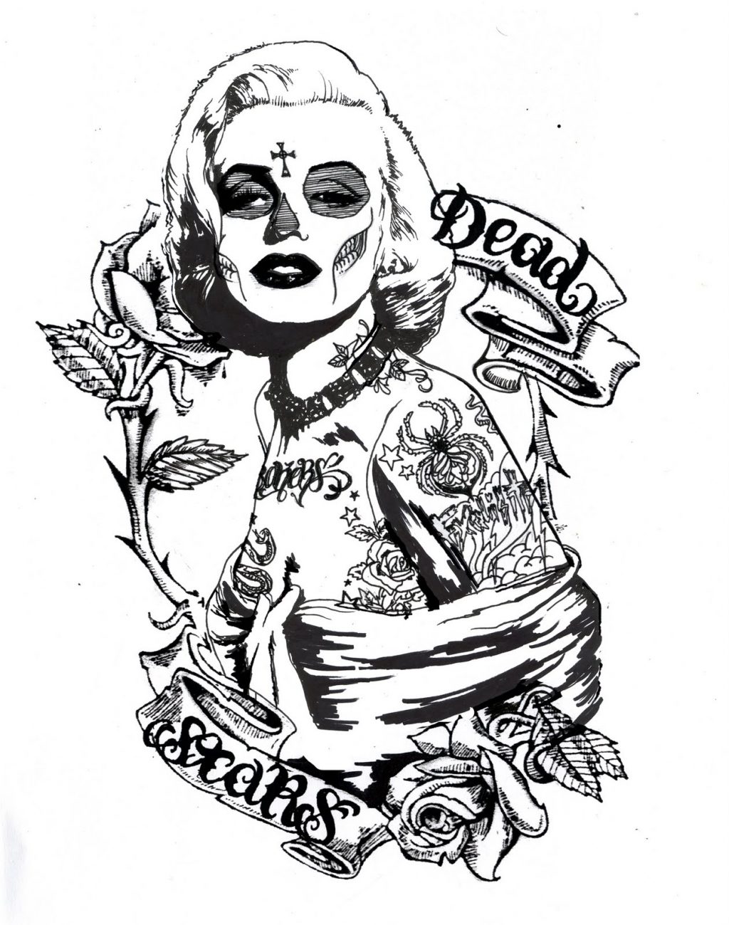 1024x1299 Coloring Pages Marilyn Monroe Drawing With Tattoos - Marilyn Monroe Drawing With Tattoos