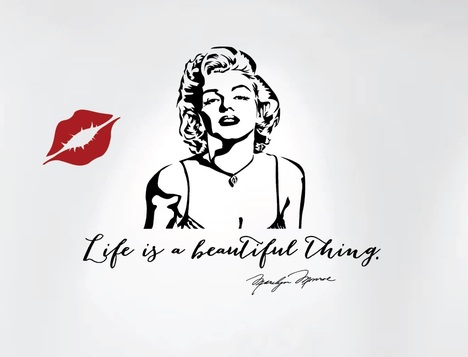 468x357 Life Is A Beautiful Thing Marilyn Monroe Wall Decal Quote - Marilyn Monroe Lips Drawing