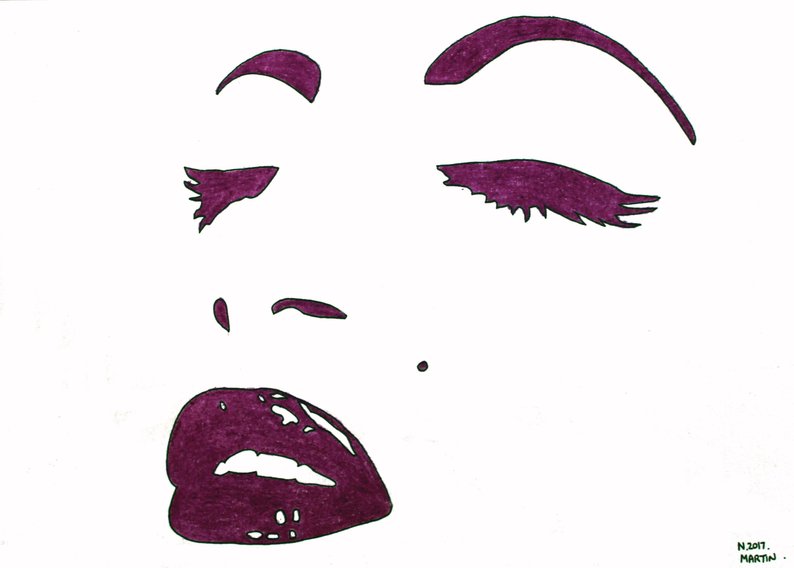 794x568 Marilyn Monroe Hand Drawn Original Size Drawing Not A Etsy - Marilyn Monroe Lips Drawing