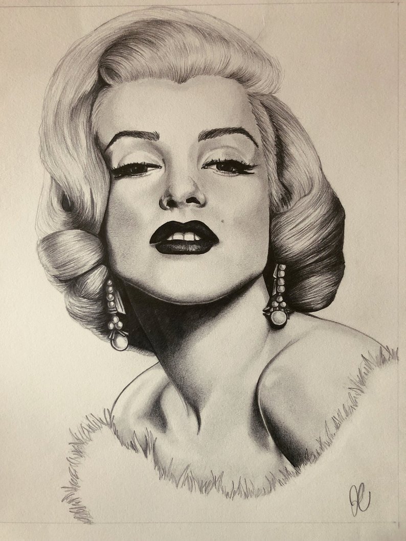 794x1059 Marilyn Monroe Portrait Drawing Etsy - Marilyn Monroe Portrait Drawing