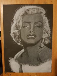 225x300 Marilyn Monroe Portrait Drawing On Black Paper Ebay - Marilyn Monroe Portrait Drawing