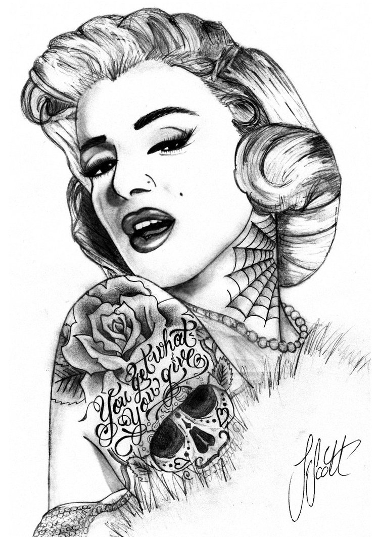 Marilyn Monroe Skull Coloring Pages Sugar Drawing Tattoo Color Designs