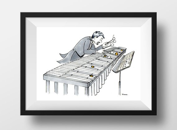 570x420 marimba cartoon percussion art funny wall art music room etsy - Marimba Drawing