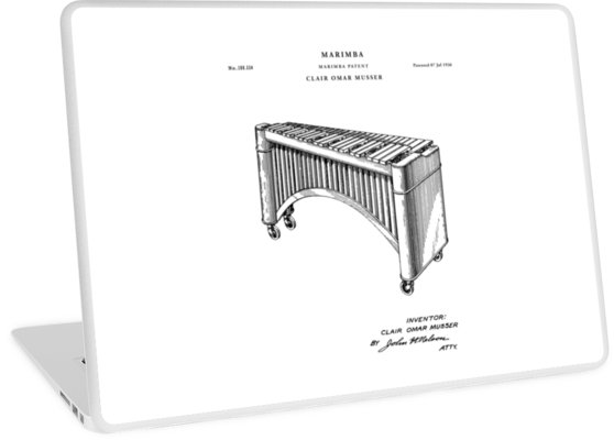 558x400 Marimba Patent Drawing Blueprint Laptop Skins - Marimba Drawing