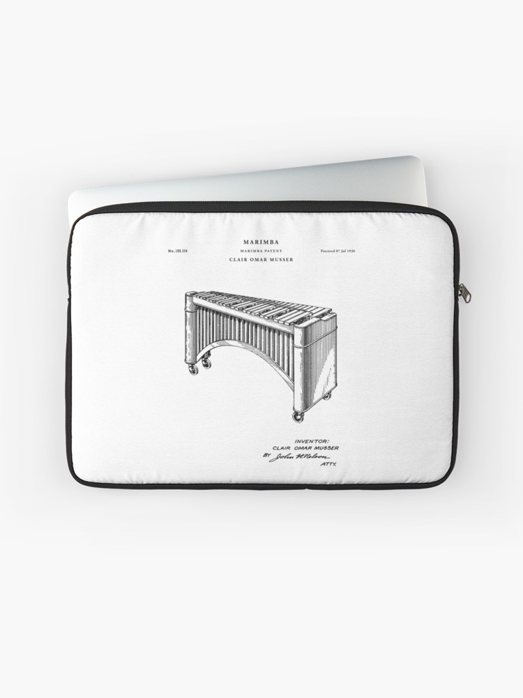 750x1000 Marimba Patent Drawing Blueprint Laptop Sleeve - Marimba Drawing