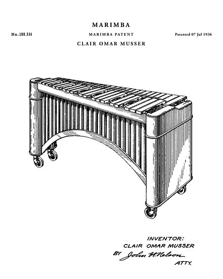 440x550 Marimba Patent Drawing Blueprint Posters - Marimba Drawing