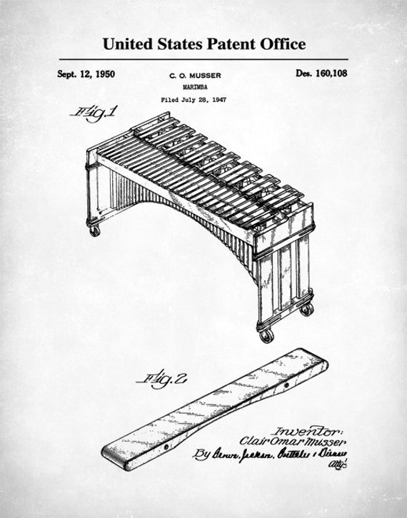 570x726 marimba patent patent poster music room decor percussion etsy - Marimba Drawing