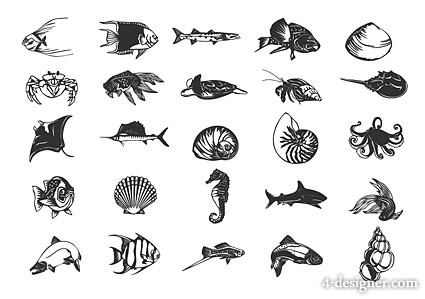 425x299 Designer Fish And Marine Life Vector Material - Marine Life Drawing