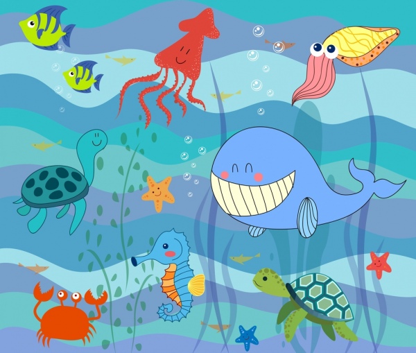 600x509 Marine Life Drawing Ocean Creature Icons Stylized Design Free - Marine Life Drawing