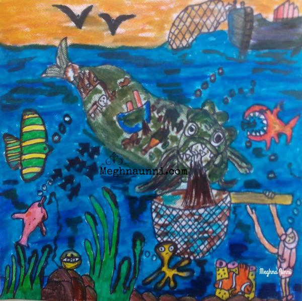 600x597 Ocean Pollution Harmful For Marine Life Drawing - Marine Life Drawing