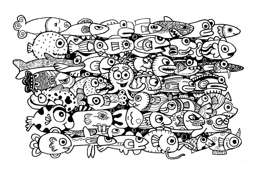 900x603 Crazy Cute Marine Life Drawing Style Digital Art - Marine Life Drawing