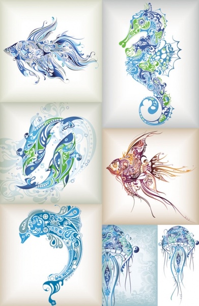 391x600 delicate marine life pattern vector free vector in encapsulated - Marine Life Drawing