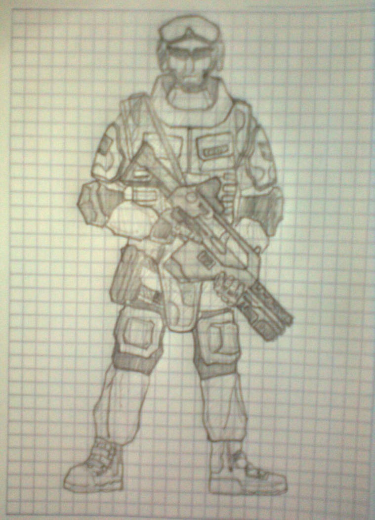759x1052 Futuristic Human Soldier - Marine Soldier Drawing