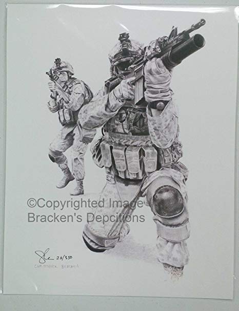 466x605 Patrol, Print Of Graphite Pencil Drawing, Army, Marine - Marine Soldier Drawing