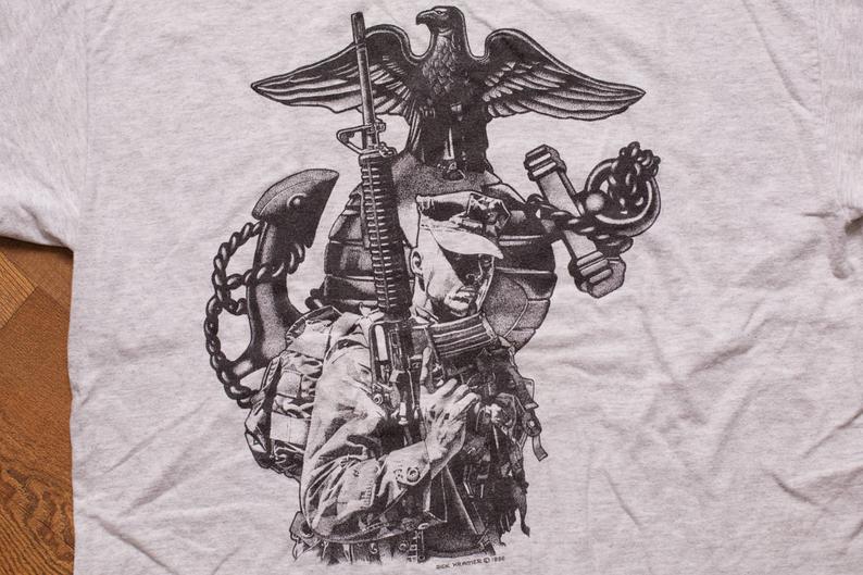 794x529 united states marine corps t shirt dick kramer artwork etsy - Marine Soldier Drawing