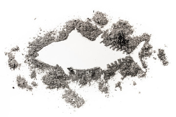 360x240 Exotic Tropical Fish Silhouette Symbol Drawing Made In Ash Or Sand - Marine Symbol Drawing