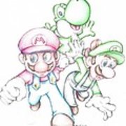 180x180 super mario with luigi yoshi coloured pencil drawing poster - Mario And Luigi Drawing