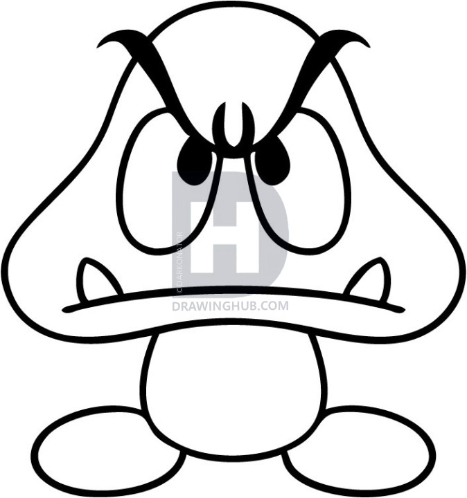674x720 How To Draw A Goomba, Step - Mario Bros Drawing