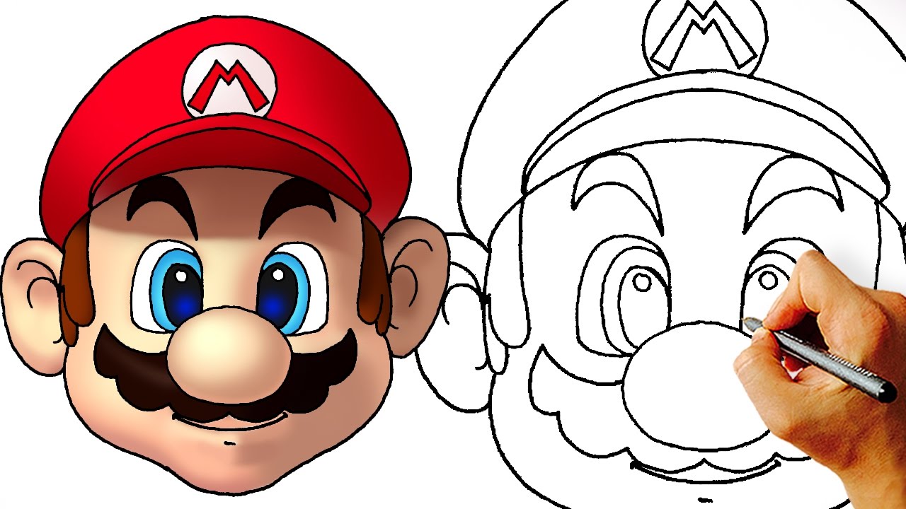 1280x720 How To Draw Mario Head - Mario Cartoon Drawing. 