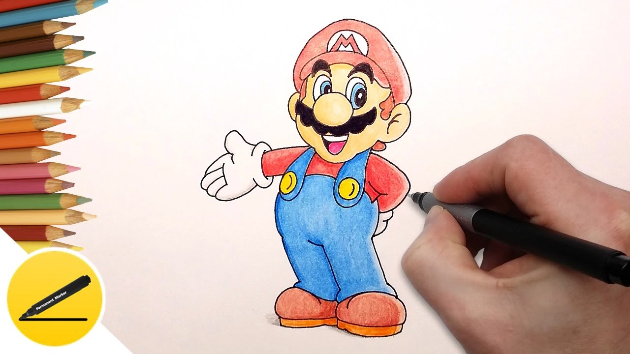 How To Draw Super Mario Step - Mario Cartoon Drawing. 