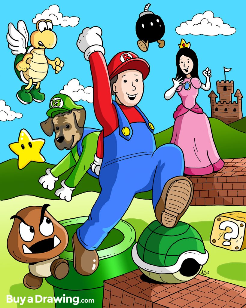819x1024 cartoon drawing of husband wife as super mario princess - Mario Cartoon Drawing