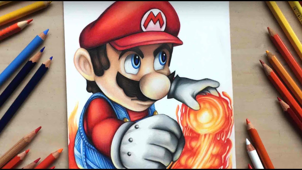 1280x720 Drawing Mario From Nintendo Using Coloured Pencils - Mario Drawing