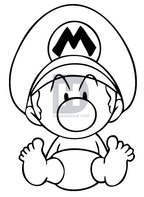 464x632 How To Draw Baby Mario, Step - Mario Drawing