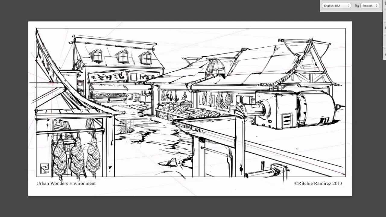 How To Draw A Market Scenery / How To Draw A Scenery Of Village Market