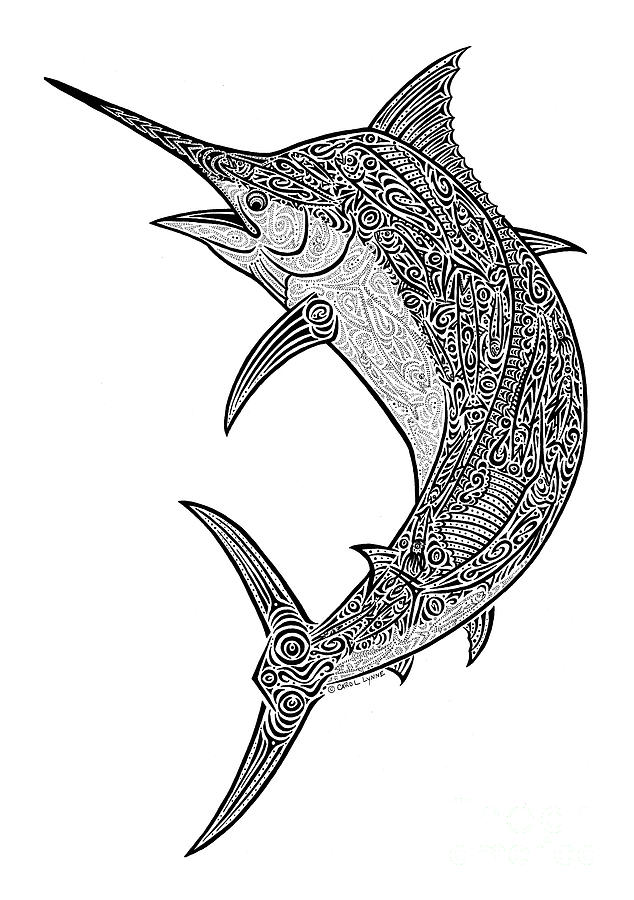 634x900 tribal black marlin drawing - Marlin Drawing