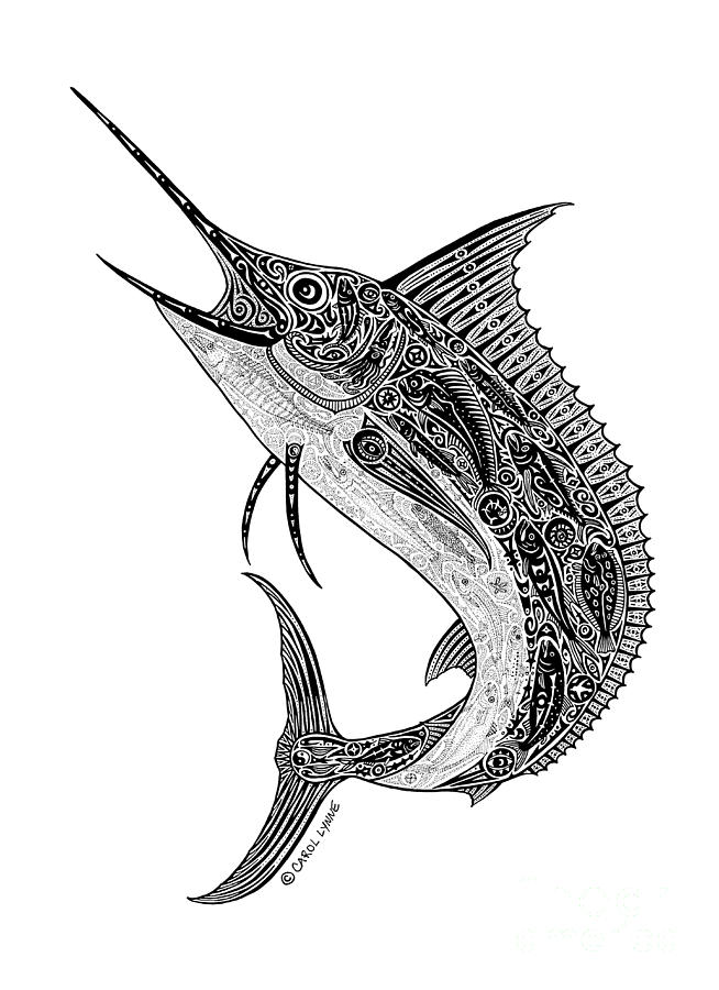 654x900 tribal marlin drawing - Marlin Drawing