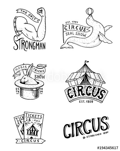 400x500 Carnival Circus Badge Banner Or Poster With Animals Strongman - Marquee Drawing
