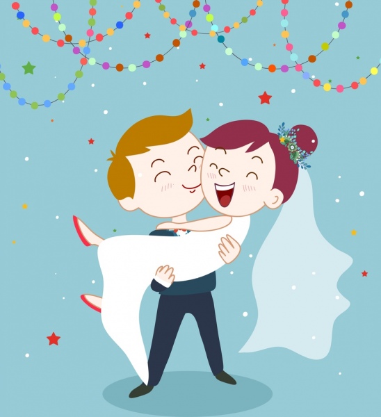 548x600 happy marriage couple drawing colored cartoon design free vector - Marriage Couple Drawing