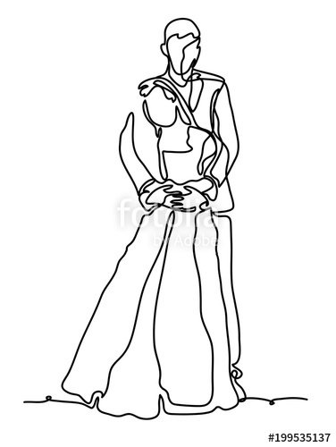 376x500 cheerful married couple continuous line drawing isolated - Marriage Couple Drawing