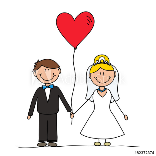 500x500 Married Couple Cartoon Drawing, Wedding Invitation Concept - Marriage Couple Drawing