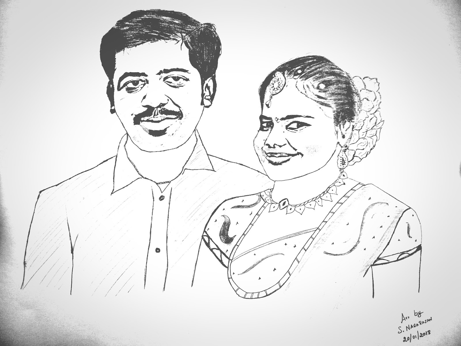 1600x1200 Nagarajans Art - Marriage Couple Drawing