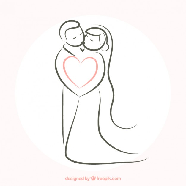 626x626 Wedding Couple Outline Vector Free Download - Marriage Couple Drawing