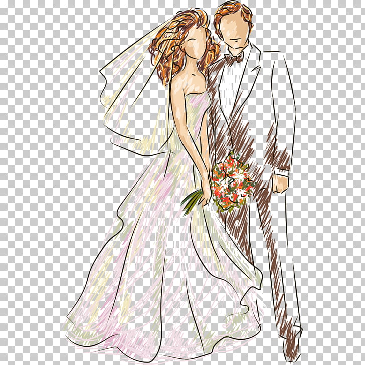 728x728 Wedding Invitation Illustration, Men And Women Wedding, Man - Marriage Couple Drawing
