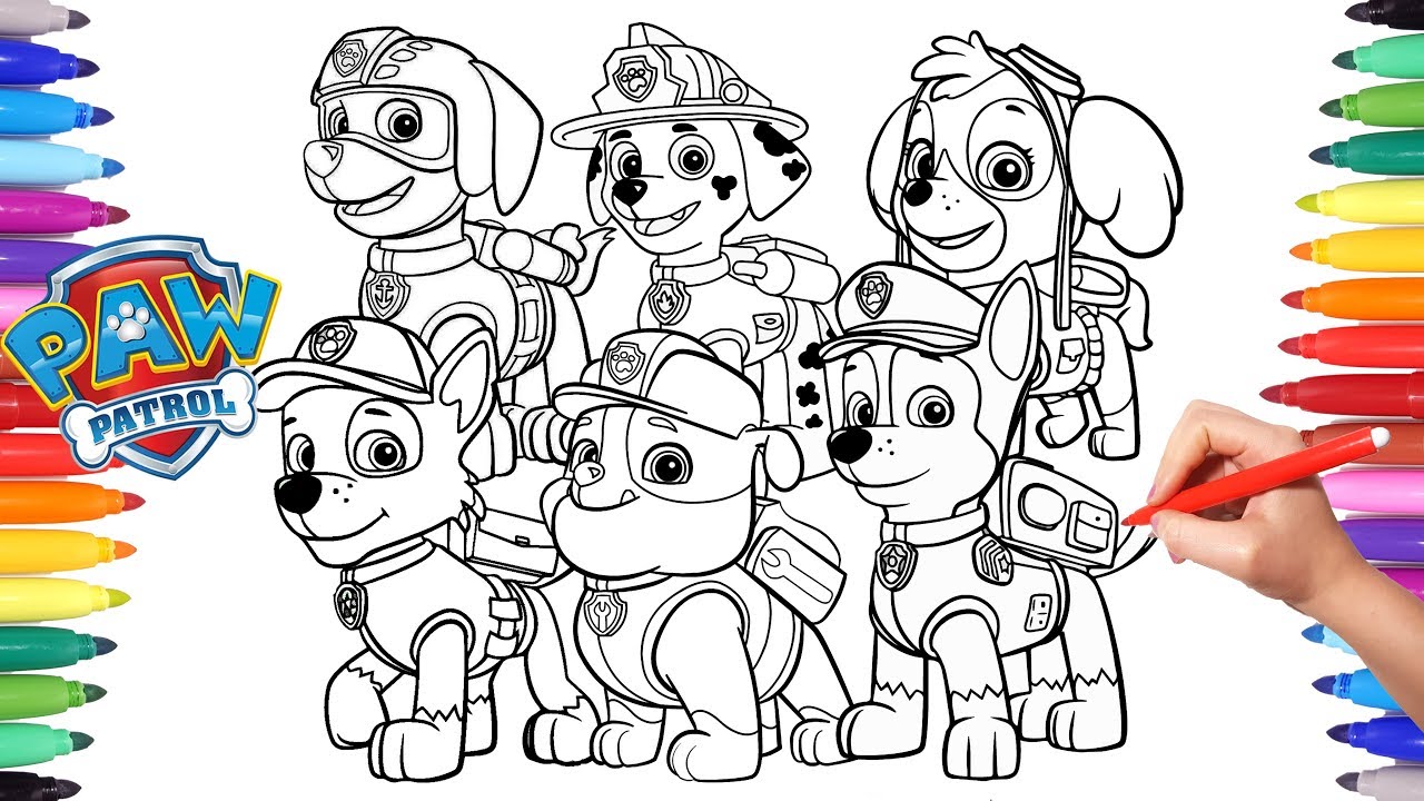 1280x720 paw patrol coloring book how to draw paw pups for kids chase - Marshall Paw Patrol Drawing