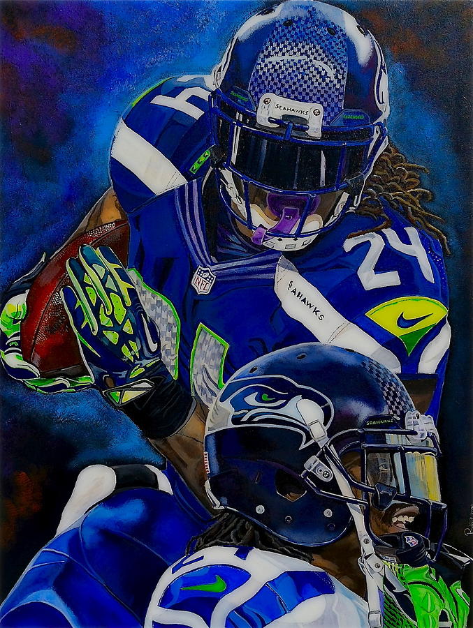677x900 Marshawn Lynch Beast Mode Painting - Marshawn Lynch Drawing